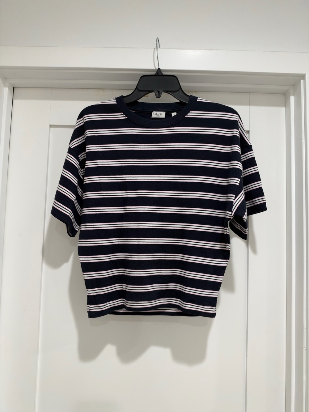 Aritzia Striped Navy and White Crewneck Tee
